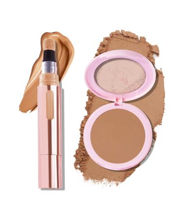 Mally Beauty Soft as Silk Powder Foundation Tan & The Plush Pen Brightening Concealer Stick - Tan - Hydrating Turmeric Vitamin E and Hyaluronic Acid Infused Formula - Medium Buildable Coverage
