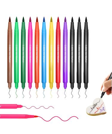 Food Coloring Pens, Upgrade 12Pcs Food Coloring Marker Pens Dual Sided Edible Markers with Fine(0.5mm)and Thick Tip Food Grade Gourmet Writers for DIY Fondant Cakes Frosting Baking Party 12 Count (Pack of 1)