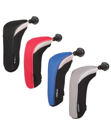 Sword &Shield sports Golf Hybrid Club Head Covers Set of 4 with Interchangeable No. Tag UT Cover Black/Red/Blue/Grey