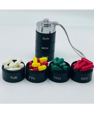 Waterproof Metal Pill Box - 7-Day Aluminum Pill Organizer for First Aid & Medicine (Black) | International Shipping Available - Buy Online on GoSupps.com