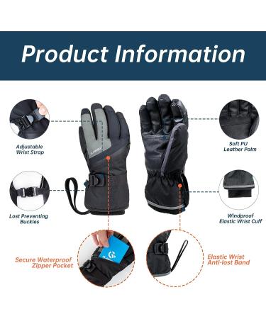 GLAMVILLA Waterproof Ski Winter Gloves - Touchscreen & Zipper - Large Gray - Buy Online on GoSupps.com