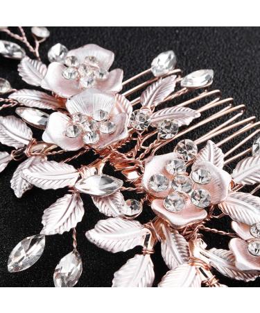 Rose Gold Floral Wedding Hair Comb Set with Crystal Accents - Perfect Bridal Hair Accessories - Buy Online on GoSupps.com