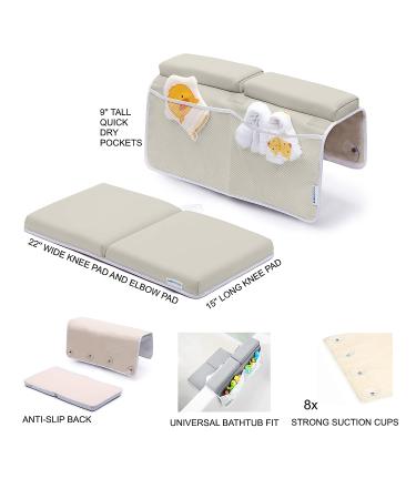 Bath Kneeler & Elbow Rest Pad Set | 1.75 Thick Mat for Knee & Arm Support | Large Bathtub Kneeling Mat with Toy Organizer | Beige | Happy Baby Bathing Time - Buy Online on GoSupps.com
