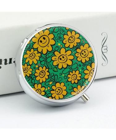 Travel Pill Box 3 Compartment Yellow Smiley Flowers Portable Pill Organizer for Purse & Pocket - Buy Online on GoSupps.com
