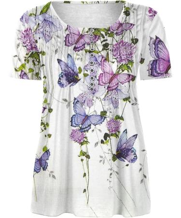 Women's Short Sleeve Floral Button Down Shirt - V Neck Tunic Blouse for Summer - Casual and Dressy Top (White, Medium) - Buy Online on GoSupps.com