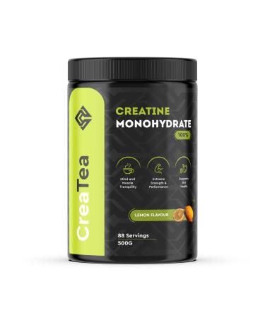CreaTea - 100% Creatine Monohydrate Powder - Lemon Flavor 500g - Vegan Boosts Muscle Gain Strength & Performance - Tea Experience