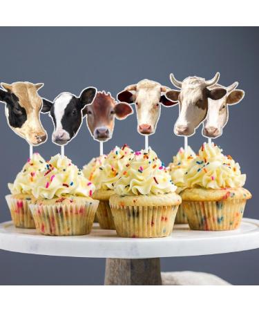 Kid's Cow Themed Happy Birthday Cupcake Toppers 18-PC Set - This is a great cow themed birthday party Moo party western cowboy party or baby shower party decoration - SugarGera - Buy Online on GoSupps.com