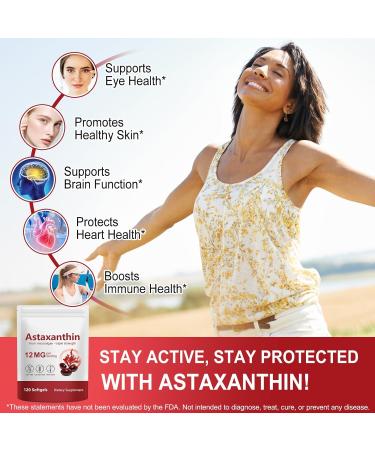 Astaxanthin 12mg Premium Astaxanthin Antioxidant Supplements Triple Strength Skin Vitamins for Women with Antioxidant Activity Supports Eye Joint Internal Circulation Skin Health (120PCS) 120 Count (Pack of 1) - Buy Online on GoSupps.com