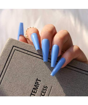 Buy Sethain Shiny Blue Ballerina False Nails - Long Coffin Press On Nails for Women & Girls | International Shipping Available - Buy Online on GoSupps.com