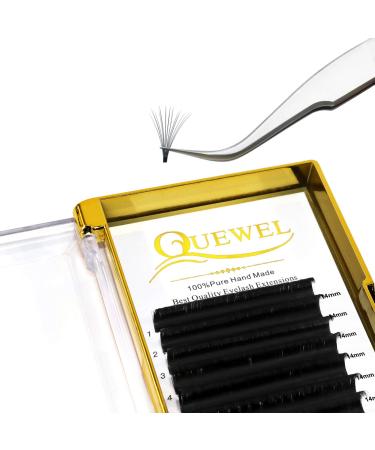 Easy Fan Lashes 0.12C Curl 14mm QUEWEL Easy Fan Russian Lashes 2D-20D Volume Lash Extensions Self Fanning Eyelash Extensions Easy Fan Volume Lashes Automatic Blooming (0.12C 14mm) 14 mm 0.12-C Curl