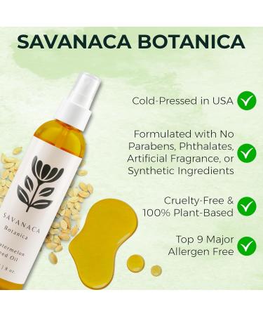 Savanaca Botanica All-in-One Skin & Hair Care Oil - Made from Cold-Pressed Watermelon Seeds. Moisturizer Intimate Massage Oil Before & After Sun Care Tattoo Preserver and Hair Hydration. - Buy Online on GoSupps.com