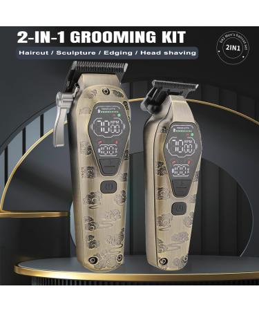 Professional Hair Clippers for Men | Cordless T-Blade Trimmer & Beard Trimmer Set | Hair Cutting Kit with LCD Display | Perfect Gifts for Men in Bronze - Buy Online on GoSupps.com