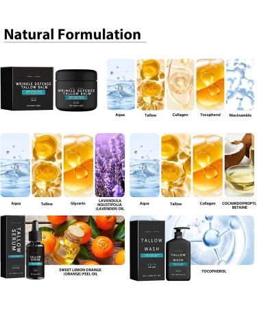 Wrinkle Defense Beef Tallow Balm Mens Skin Care Sets & Kits Mens Facial Kit Mens Skincare - Beef Tallow Mens Face Wash Tallow Serum Tallow Cream - Anti Wrinkle Moisturiser For Men Day & Night - Buy Online on GoSupps.com