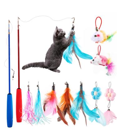 Easy Joy 11 piece of interactive cat toys cat fishing set feather telescopic fishing rod cats cat toys for small and large cats fishing rod style