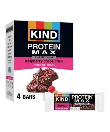 KIND Protein MAX Raspberry Cocoa Crisp 20g Protein 1g Sugar Low Sugar High Protein Snack Bars 4 Count 1 Count (Pack of 4)