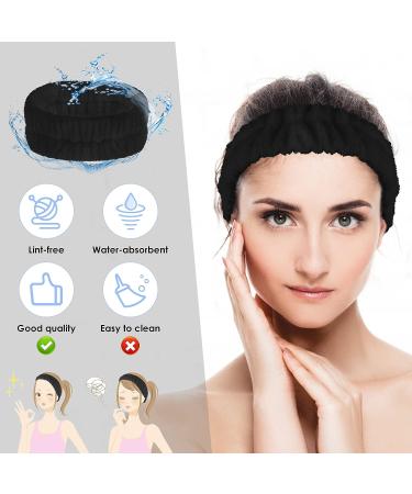 WLLHYF Spa Headband and Wrist Washband Set - Microfiber Shower Head Wraps for Women and Girls - Adjustable and Prevents Liquid Spills - Black - Buy Online on GoSupps.com