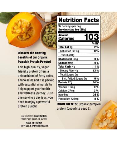 Smart for Life Organic Pumpkin Protein Powder 2 lb - Vegan Gluten-Free Keto-Friendly Plant-Based Protein for Smoothies & Baking - Buy Online on GoSupps.com