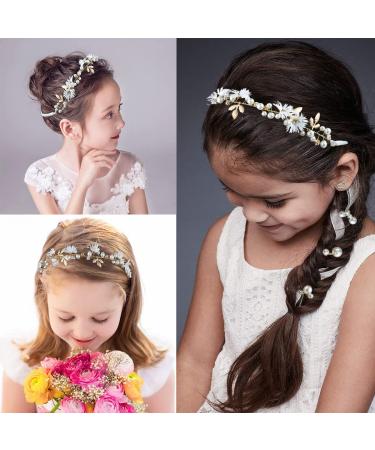 Crystal Pearl Wedding Hair Vines - 2 Piece Gold Bridal Headband Set - Buy Online on GoSupps.com