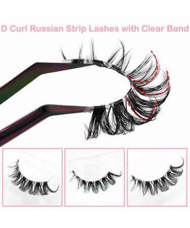 20 Pairs Russian Strip Lashes - D Curl Cat-Eye Wispy False Eyelashes with Clear Band | Natural Look & Volume - Heracks - Buy Online on GoSupps.com