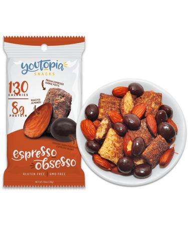 Youtopia Snacks, Healthy Snacks, 130 Calorie High Protein Snack Mix, Low Sugar, Low Calorie Snacks, Gluten Free, GMO Free Heart Healthy Snacks, Espresso Obsesso, 1 Oz (Pack of 30) Espresso Obsesso 30 Count (Pack of 1)