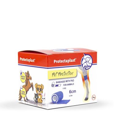 Protectaplast self -adhesive blue bandage for pets (6cm x 2m) - self -adhering bandage without latex & glue for dogs cats horses - dog & cat dressing material wounds & joints
