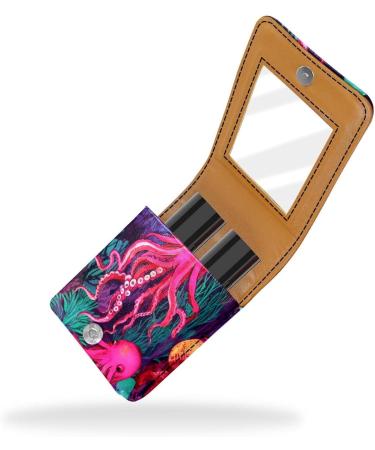 Travel Lipstick Organizer Case | Portable Makeup Bag with Mirror | Sea Creature Design - Turtle Fish Seahorse & Octopus - Buy Online on GoSupps.com