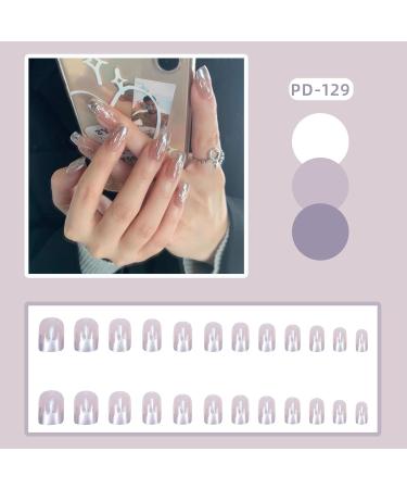 French Tip Press on Nails - Short Square Press On Nails with Nail TipsSilver flames Design pink Glossy press on nails Acrylic False Nails Cute Artificial Nails - Buy Online on GoSupps.com