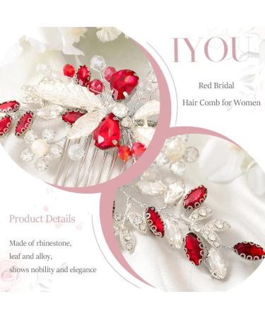 IYOU Bridal Wedding Hair Comb Red Crystal Hair Accessories Rhinestone Flower Headpiece Bride Bridesmaid Hair Pieces for Women - Buy Online on GoSupps.com