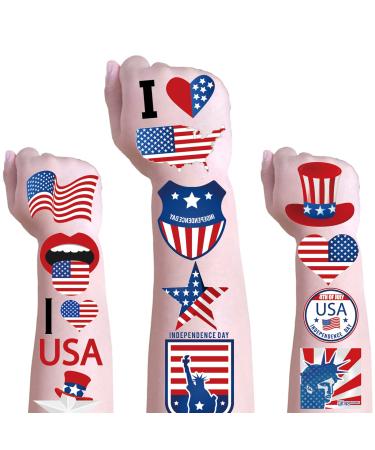 Mocossmy 4th of July Temporary Tattoos for Kids 20 Sheets American Flag Red White Blue Patriotic Face Fake Tattoo Body Decoration USA Stickers for Independence Day Memorial Day Party Supplies Favor