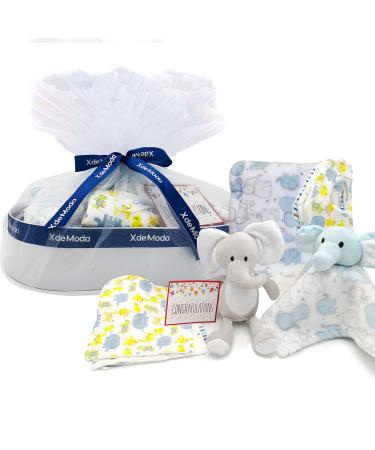 Baby Shower Gifts - New Baby Newborn Essential Gift Basket, Beautiful Elephant Theme Gift Wrapped for a boy or Girl, All in One Registry Essential Stuff for Boys or Girls, Includes Card Perfect Set Elephant Theme Baby Shower Gift Set