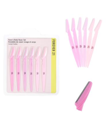 Forever 21 6pc Eyebrow Razor Set - Pink Disposable Razors for Eyebrow Maintenance | Hair Removal Tool Face & Eyebrow Razor