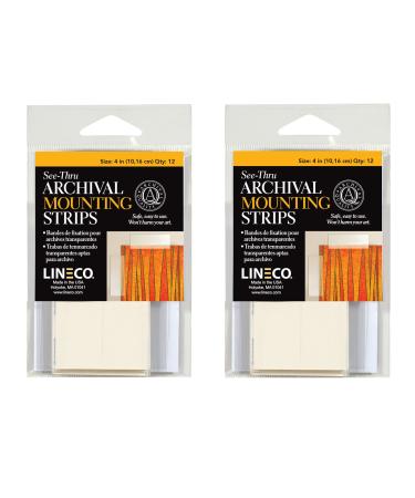 Lineco Archival 4 inch See-Thru Polyester Mounting Strips. Very Safe for Artwork Prints Documents Photos and More. Each is a Package of 12. Set of 2. 4 Pack of 2