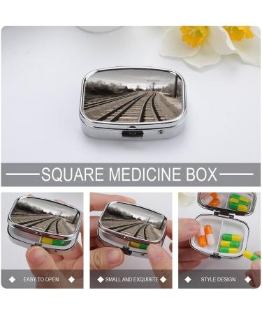 Train Track Print Pill Box - Decorative 2 Compartment Portable Medicine Organizer for Easy Travel - Buy Online on GoSupps.com