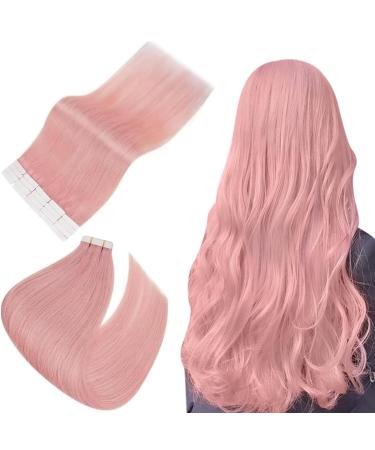Easyouth Coloured Tape in Hair Extensions Pink Hair Real Remy Tape in Extensions Colourful Hair 18 Inch 10Pcs 25g Tape in Human Hair Extensions Pink Hair 18 Inch #Pink