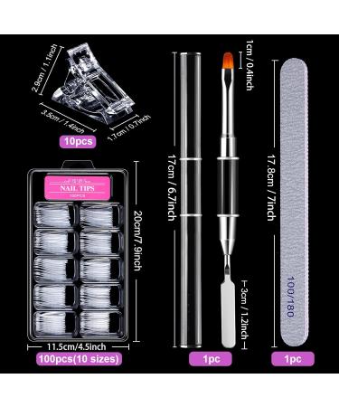 Melliex 100 Pieces Dual Nail Forms Set - Professional Nail Extension Kit with Dual-Ended Brush Nail Tips Clips & File for UV Acrylic Nails - Buy Online on GoSupps.com