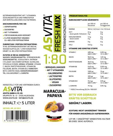 ASVITA Beverage Concentrate Fresh Mix 1:80 - Sugar-Free 5L Canister | 22 Delicious Flavors (Maracuja & Papaya) | International Shipping Available - Buy Online on GoSupps.com
