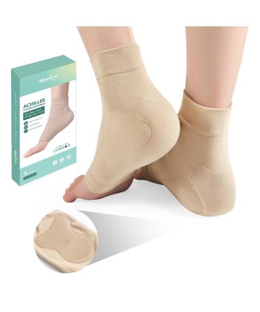 Welnove Achilles Tendonitis Heel Protector Socks Achilles Tendon Support Compression Socks - Gel Padded Sleeve for Cushion & Protection of Bursitis Tendonitis Tenderness Dry Cracked - 1 Pair Beige Regular