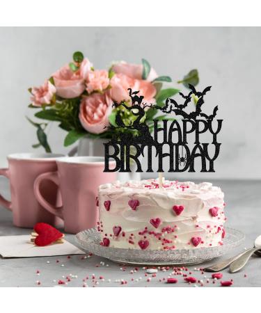 Ferastar Halloween Happy Birthday Cake Topper Spooky Haunted House Black Glitter Cake Supplies Creepy Birthday Themed Party Decor Black Glitter - Buy Online on GoSupps.com