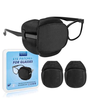 eZAKKA Eye Patches for Adults Kids Left Right Eye, 2 Pcs Medical Eye Patch for Glasses Silk Eyepatch for Lazy Eye Amblyopia Strabismus and After Surgery, Black Black Large (Pack of 2)
