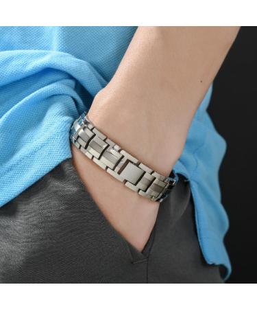 Jitnga Titan Magnetic Bracelet for Men & Women - Unisex Silver & Black Stone Jewelry - Buy Online on GoSupps.com