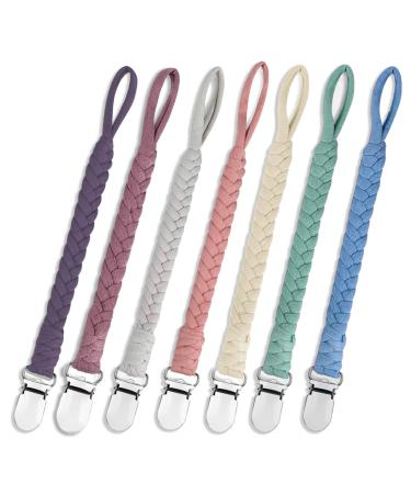 7 Pcs Pacifier Clips for Baby Girls & Boys  Handmade Braided Pacifier Clip Cotton Binky Clips Fits All Pacifiers Pacifier Holder Modern Unisex Smoother Baby Gifts Grey