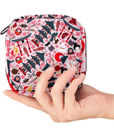 Japan Pagoda Torii Gate Mount Fuji Sanitary Napkin Storage - Portable Periodasche for Women & Teens | Colorful Sushi Dada Pattern - Buy Online on GoSupps.com