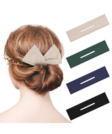 4 Pieces Deft Hair Bun Maker Doughnut Hair Bun French Hairstyle (Black, Khaki, Green, Dark Blue,Fabric)