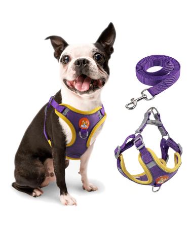 Rennaio dog harness no pull adjustable puppy dishes with 2 linen clips ultra comfortable chest harness and leash set for small and medium-sized dogs (purple m) purple m