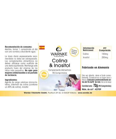 Vegan Choline Tablets with Inositol - 90 Tablets | Warnke Vitalstoffe - Buy Online on GoSupps.com
