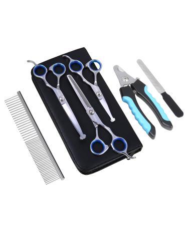 TOPGOOSE Dog Grooming Scissors Set, Safety Round Tip Grooming Tools 6 Pieces Kit for Pet Dogs Cats Full Body - Professional Curved, Thinning, Straight Scissors, Comb, Nail Clipper and Nail File 6 Scissors Set