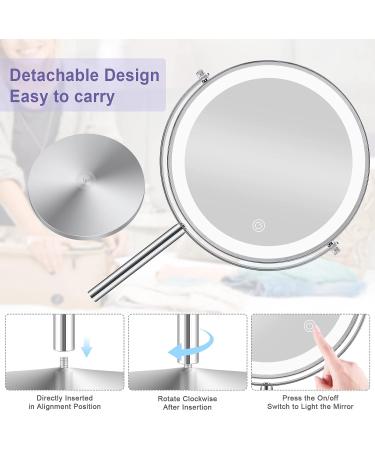 Rechargeable Double Sided Lighted Makeup Mirror with 10x Magnification | 360 Rotation, Touch Screen, 3 Colors, Adjustable Brightness | Cosmetic Mirror with Detachable Base - Buy Online on GoSupps.com