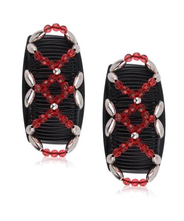 Kytpyi 2-Piece Hair Comb & Clips Set - Stretchy Red Hair Accessories for Thick & Fine Hair Durable Double Comb with Pearls for Women & Girls DIY Hairstyles - Buy Online on GoSupps.com