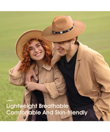 2 Pack Wide Brim Fedora Hats for Women Men | Stylish Classic Felt Panama Hat Set in Black and Khaki - Buy Online on GoSupps.com