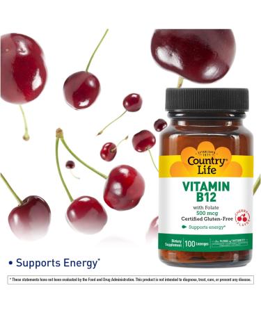 Country Life Vitamin B-12 500 mcg with Folic Acid Sublingual Lozenges - 100 Count - Buy Online on GoSupps.com